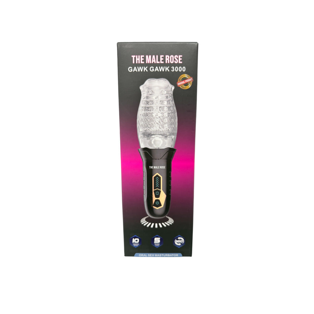 The Male Rose Gawk Gawk 3000 Rechargeable Rotating Masturbator - Black/Clear