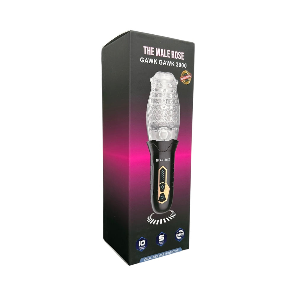 The Male Rose Gawk Gawk 3000 Rechargeable Rotating Masturbator - Black/Clear