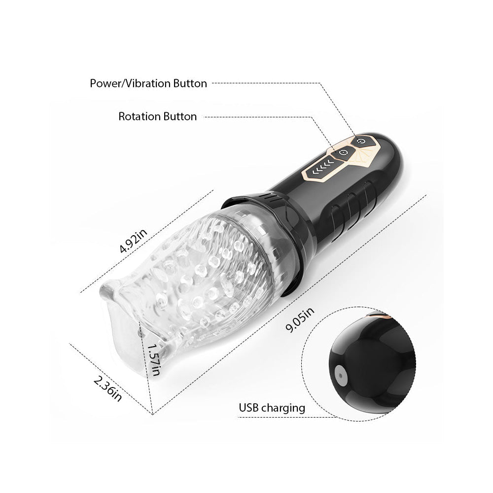 The Male Rose Gawk Gawk 3000 Rechargeable Rotating Masturbator - Black/Clear